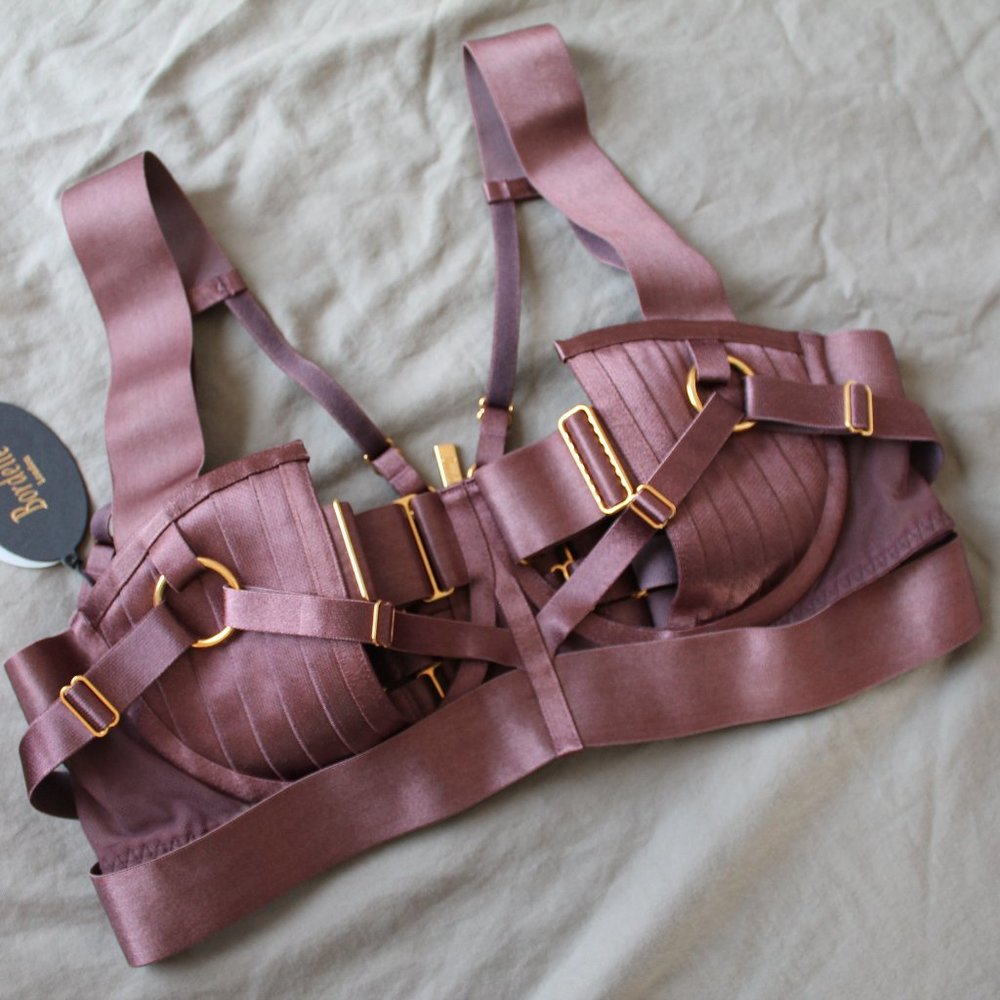 SOLD Bordelle Merida Panel Bodice Bra Plum purple strappy 24k M Medium NWT RARE